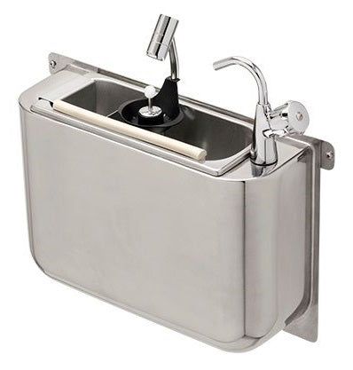 SINK FOR ICE CREAM SCOOP WITH WATER TAP AND SCOOP SHOWER 410X120X270 WITH WATER DRAIN HOLE, WATER CONNECTION AND OVERFLOW PIPE
