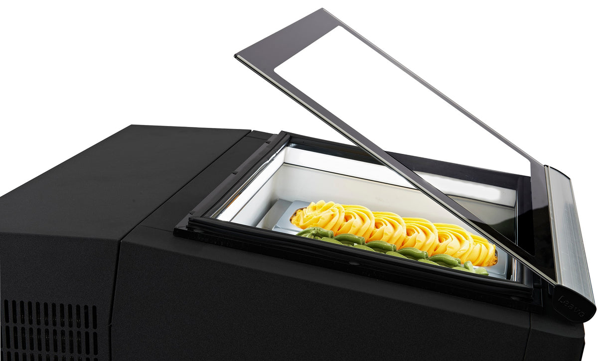 COUNTERTOP MODEL ICE CREAM DISPLAY BLACK OPENS ON THE OPERATING SIDE