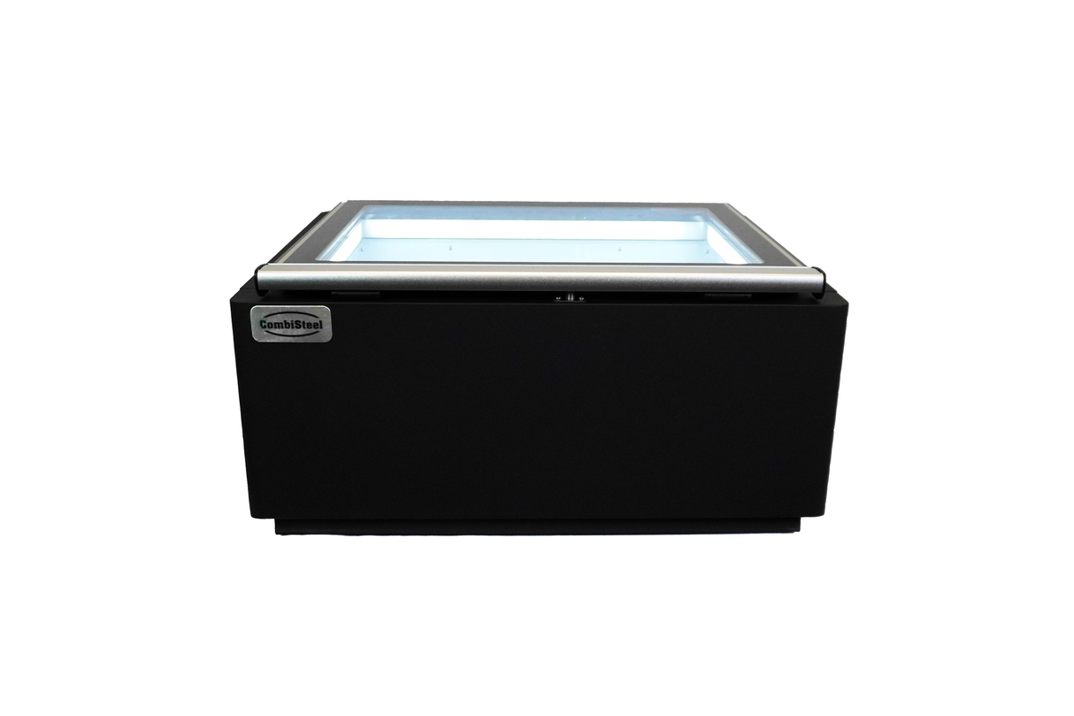 COUNTERTOP MODEL ICE CREAM DISPLAY BLACK OPENS ON THE OPERATING SIDE