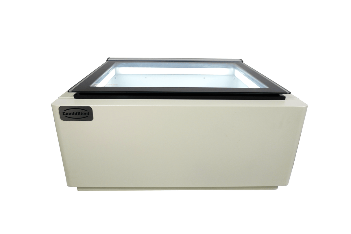 COUNTERTOP MODEL ICE CREAM DISPLAY WHITE OPENS ON THE CUSTOMER SIDE