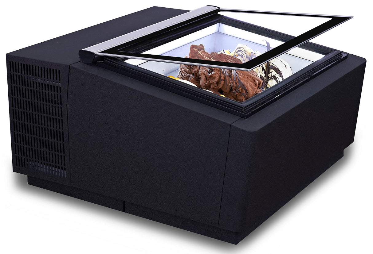 COUNTERTOP MODEL ICE CREAM DISPLAY BLACK OPENS ON THE CUSTOMER SIDE