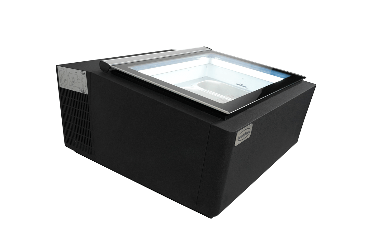 COUNTERTOP MODEL ICE CREAM DISPLAY BLACK OPENS ON THE CUSTOMER SIDE