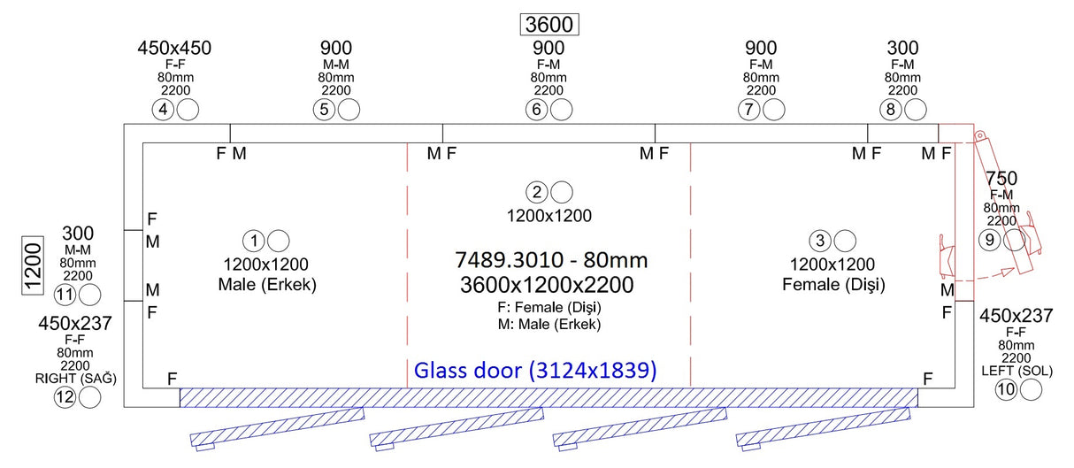 COLD ROOM 3600x1200x2200 4 GLASS DOORS *TRANSPORT ON REQUEST*