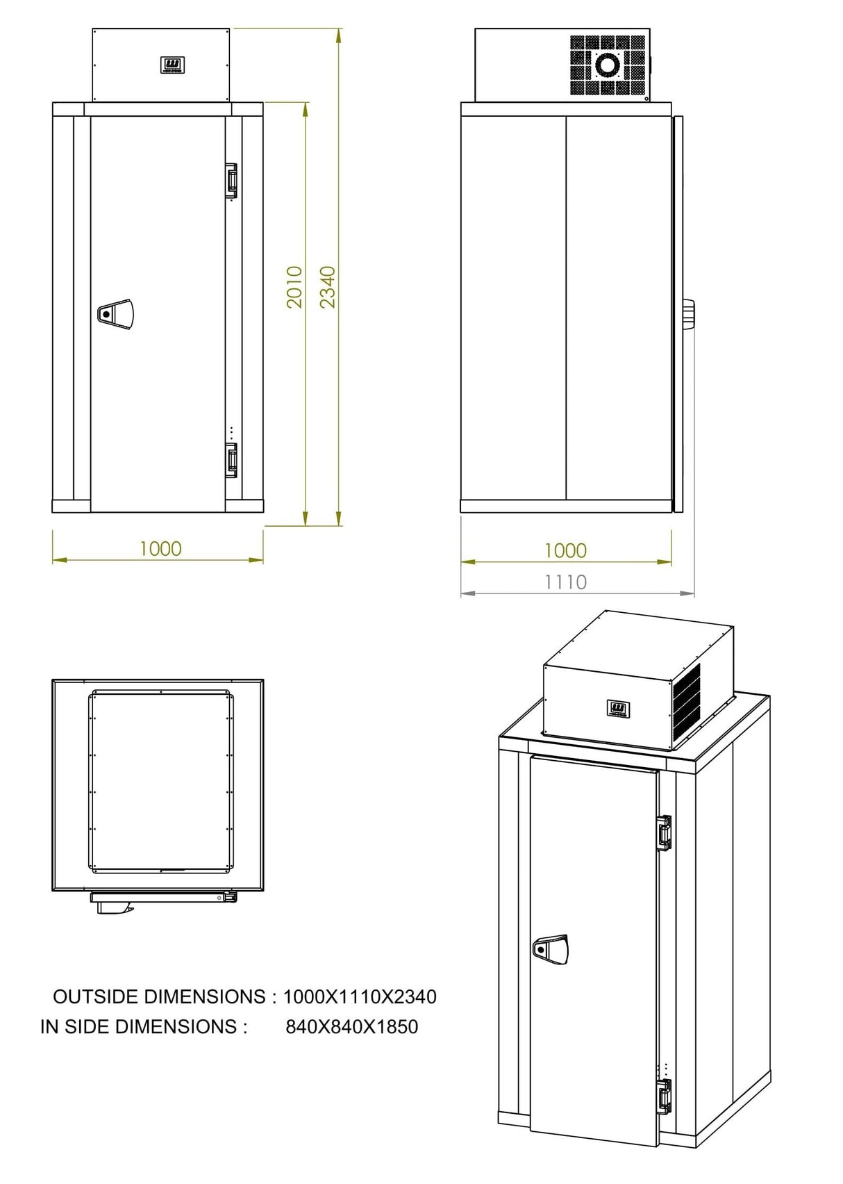 Coldroom + Refrigeration 1000 x 1000 x 2340(h) 1.59m3 Panels 80mm