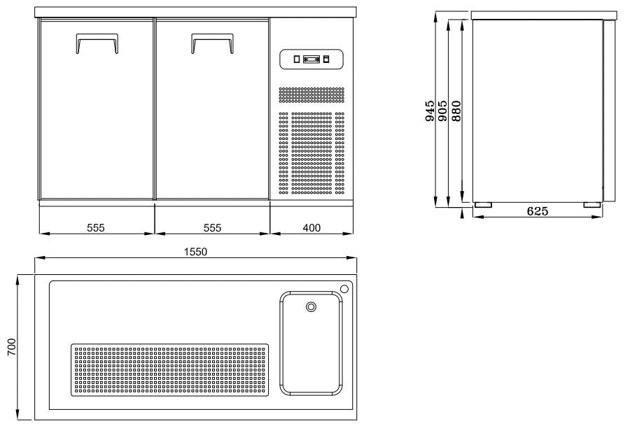 Beer Tap Counter – 2-Door | -2°C to +8°C | 1550 mm Wide