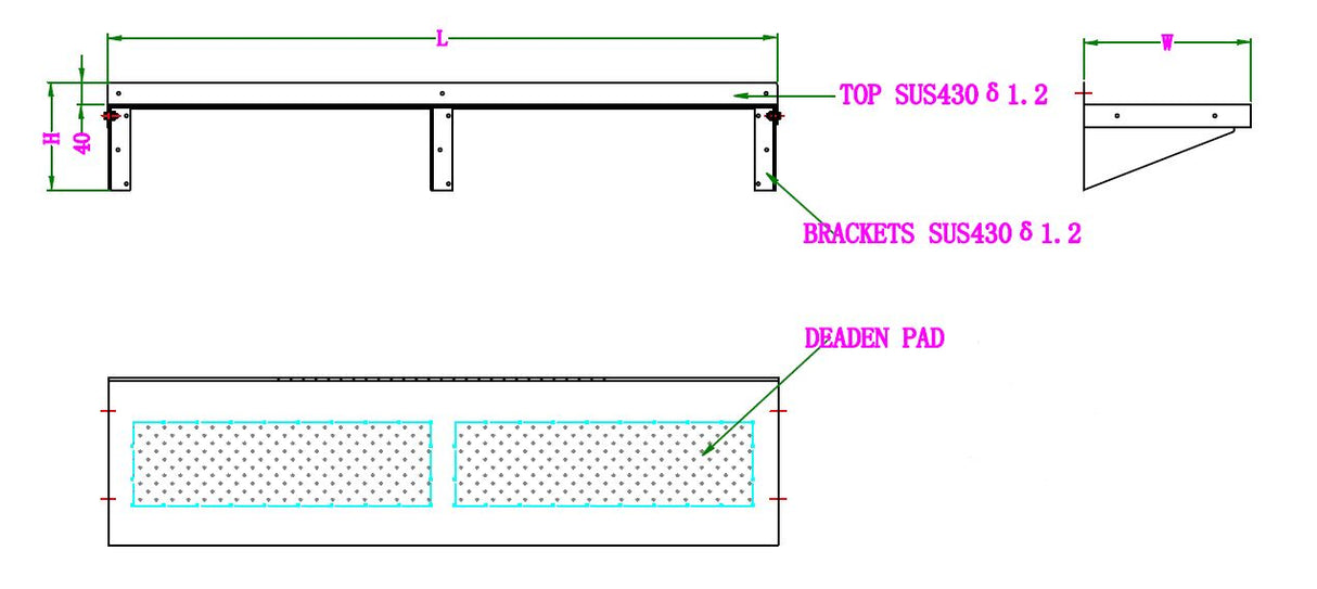 400 SS WALL SHELVES 1200 INCL. BRACKETS