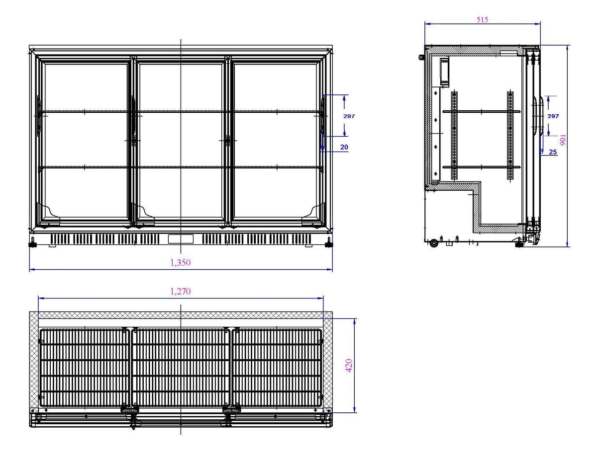 BACKBAR COOLER BLACK 3 SLIDING DOORS