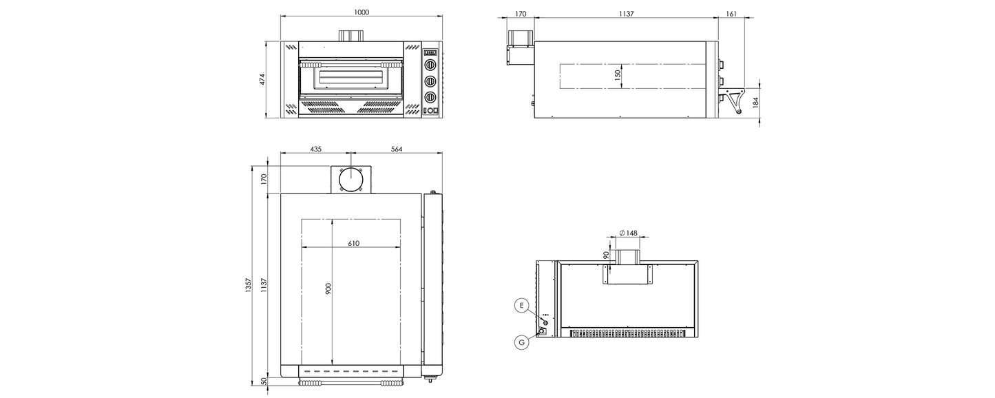 Gas pizza oven for 6 pizzas ø 30 cm