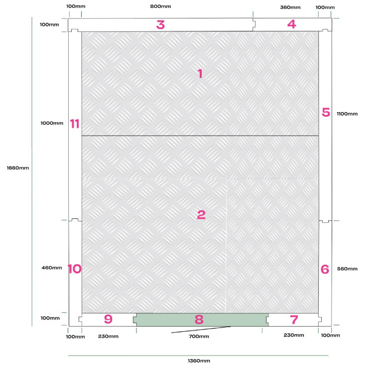1360 x 1660 x 2200mm – 100mm Panels