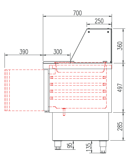 Saladette Counter with Glass Cover