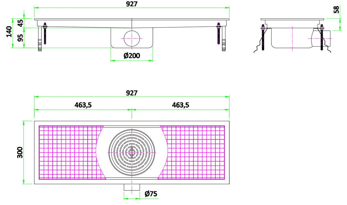 Floor Grid 927 x300 x 140(h) mm