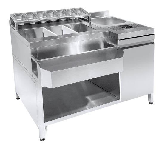 COCKTAIL BAR STATION   INCL. SINK, GLASS RINSER, GN CONTAINERS AND SPEEDRAIL FOR BOTTLES