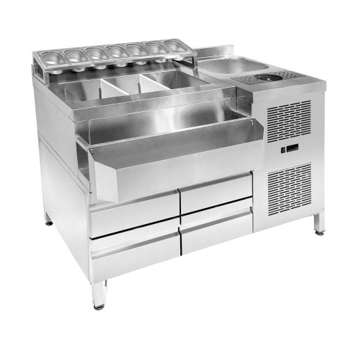 REFRIGERATED COCKTAIL BAR STATION   INCL. SINK, GLASS RINSER, GN CONTAINERS AND SPEEDRAIL FOR BOTTLES