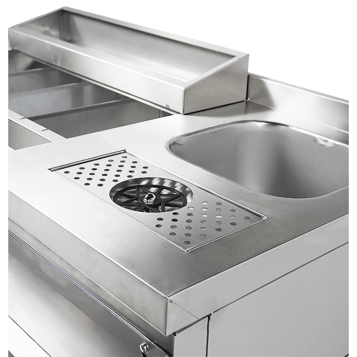 REFRIGERATED COCKTAIL BAR STATION   INCL. SINK, GLASS RINSER, GN CONTAINERS, SPEEDRAIL FOR BOTTLES, CUTTING BOARD AND WASTE BIN