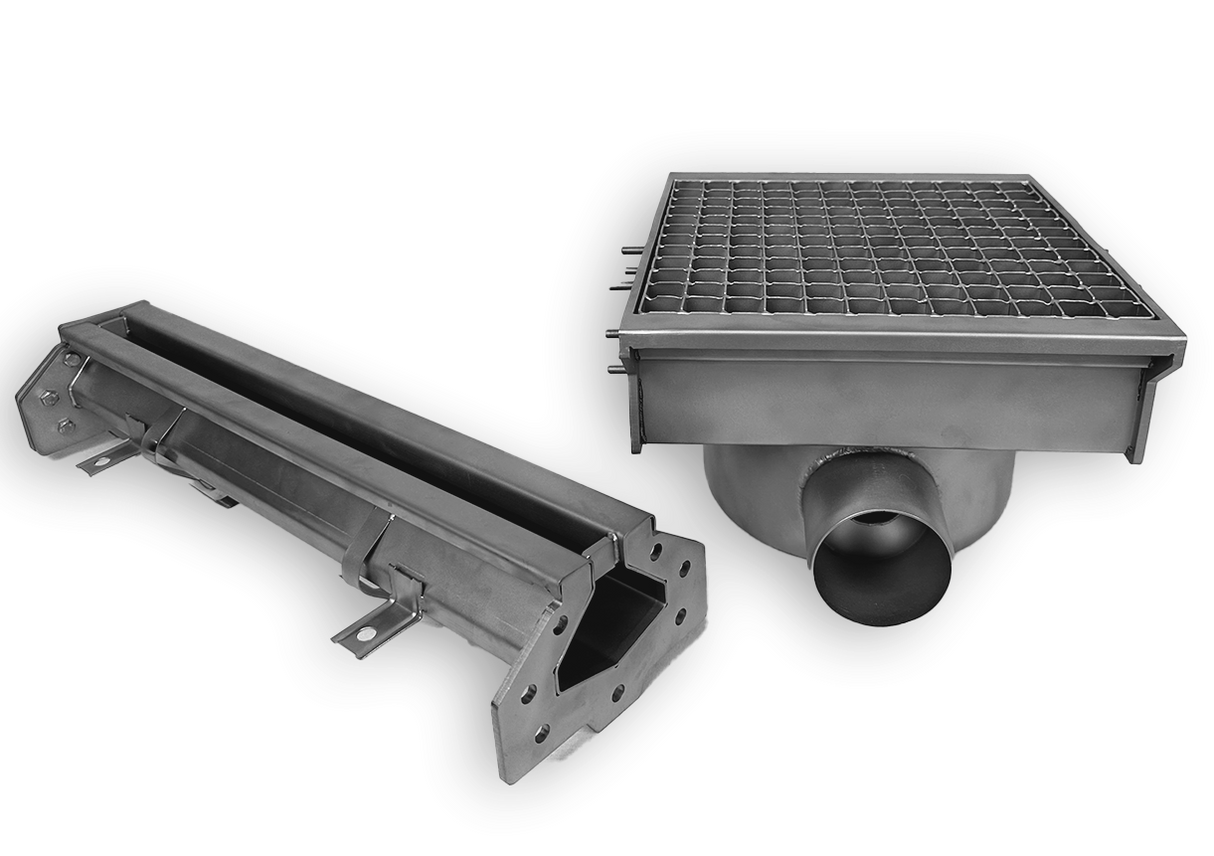 STAINLESS STEEL DRAIN 300X265 WITH 2 EXITS FOR SLOTTED CHANNEL