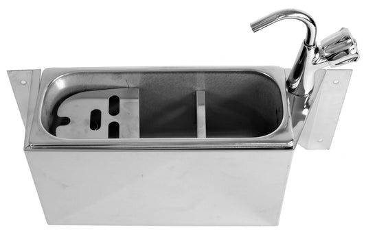 SINK FOR ICE CREAM SCOOP WITH WATER TAP 380X120X150  WITH WATER DRAIN HOLE, WATER CONNECTION AND OVERFLOW PIPE