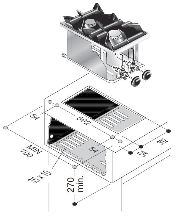 GAS RANGE 2 BU. 9KW