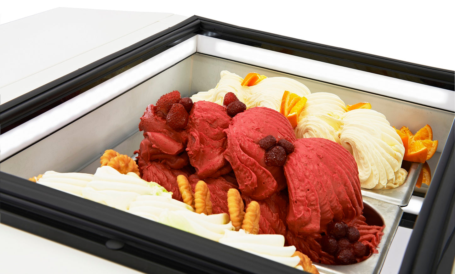 COUNTERTOP MODEL ICE CREAM DISPLAY WHITE  OPENS ON THE OPERATING SIDE