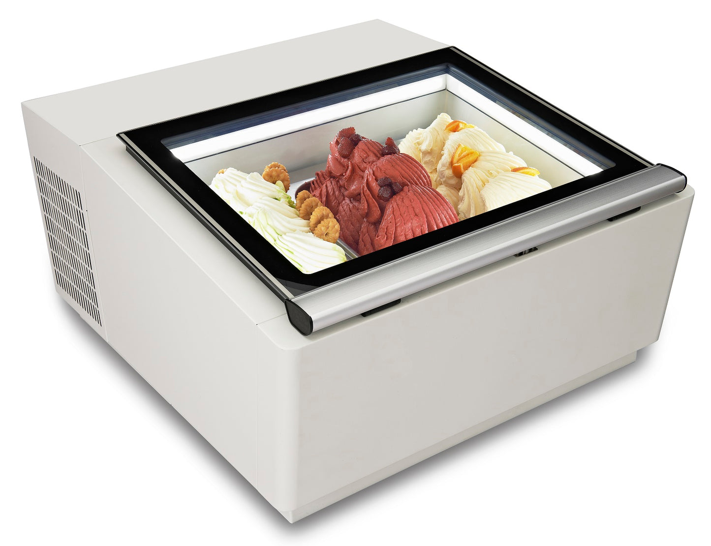 COUNTERTOP MODEL ICE CREAM DISPLAY WHITE  OPENS ON THE CUSTOMER SIDE