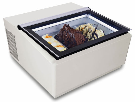 COUNTERTOP MODEL ICE CREAM DISPLAY WHITE  OPENS ON THE CUSTOMER SIDE