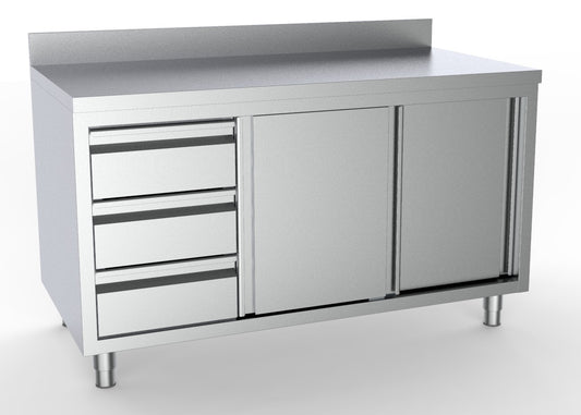 700 WORKTABLE SLIDING DOORS DRAWERS LEFT WITH UPSTAND 1400