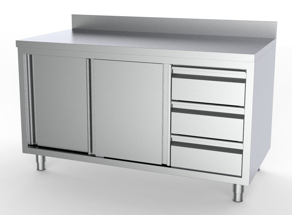 700 WORKTABLE SLIDING DOORS DRAWERS RIGHT WITH UPSTAND 1400