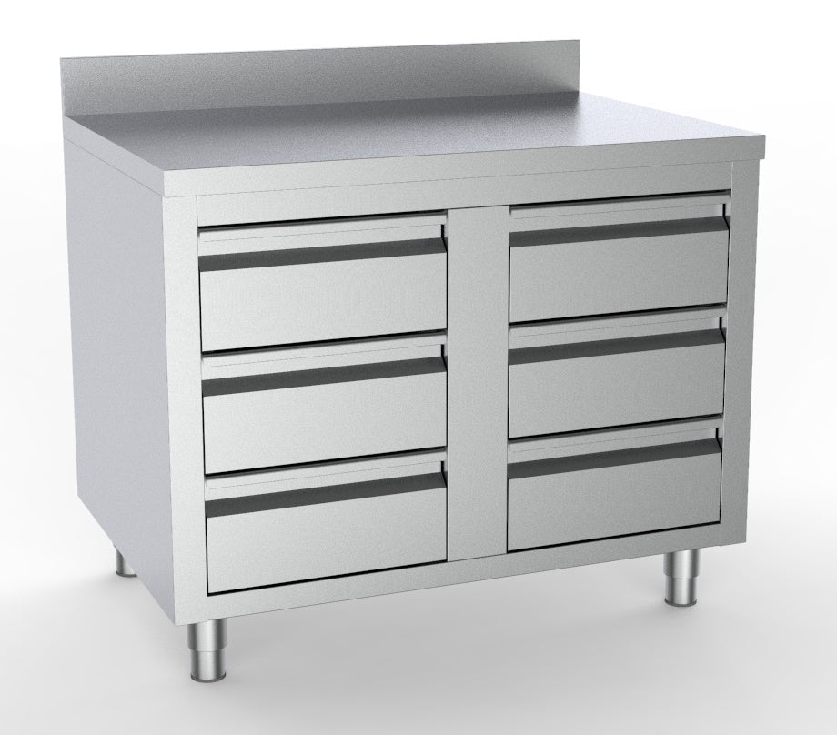 700 WORKTABLE WITH 6 DRAWERS WITH UPSTAND 1000