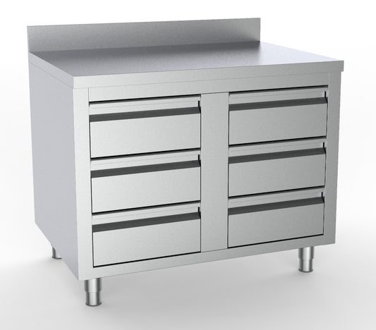 700 WORKTABLE WITH 6 DRAWERS WITH UPSTAND 1000