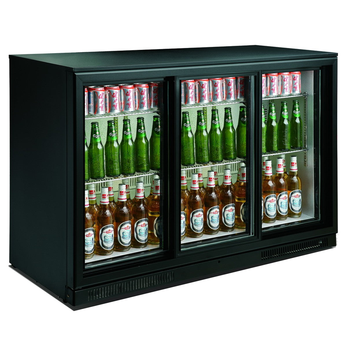 BACKBAR COOLER BLACK 3 SLIDING DOORS