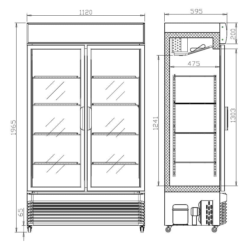 REFRIGERATOR WITH SLIDING GLASS DOORS BEZ-750 SL