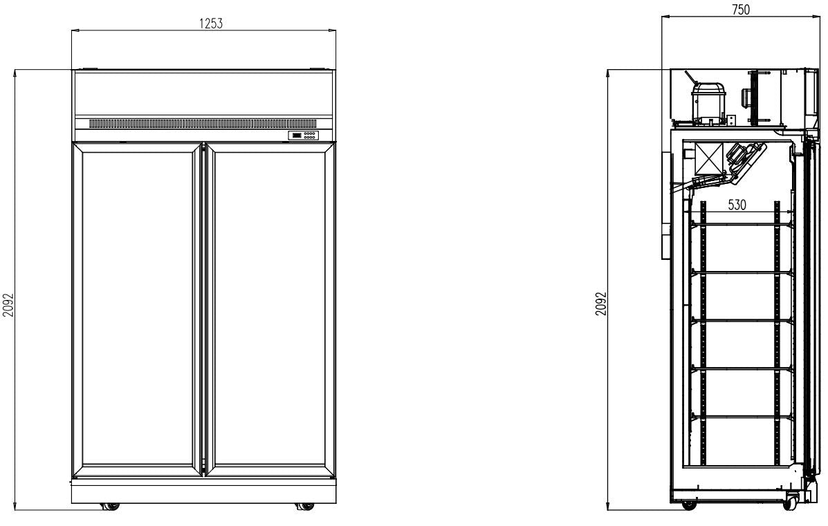 FREEZER 2 GLASS DOORS BLACK INS-1000F BL