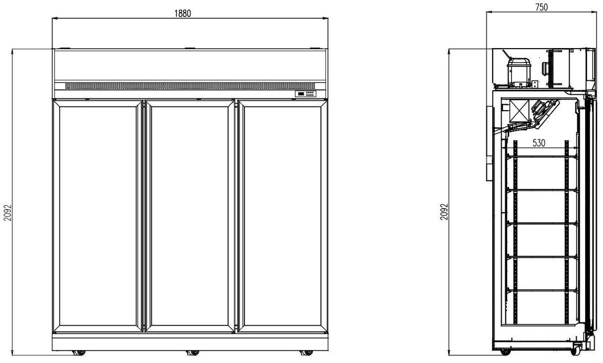 FREEZER 3 GLASS DOORS BLACK INS-1530F BL