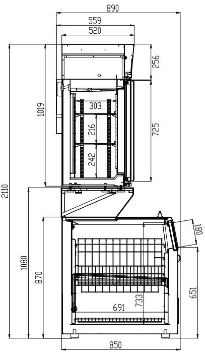 WALL MOUNTED FREEZER UNIT WHITE 3 GLASS DOORS