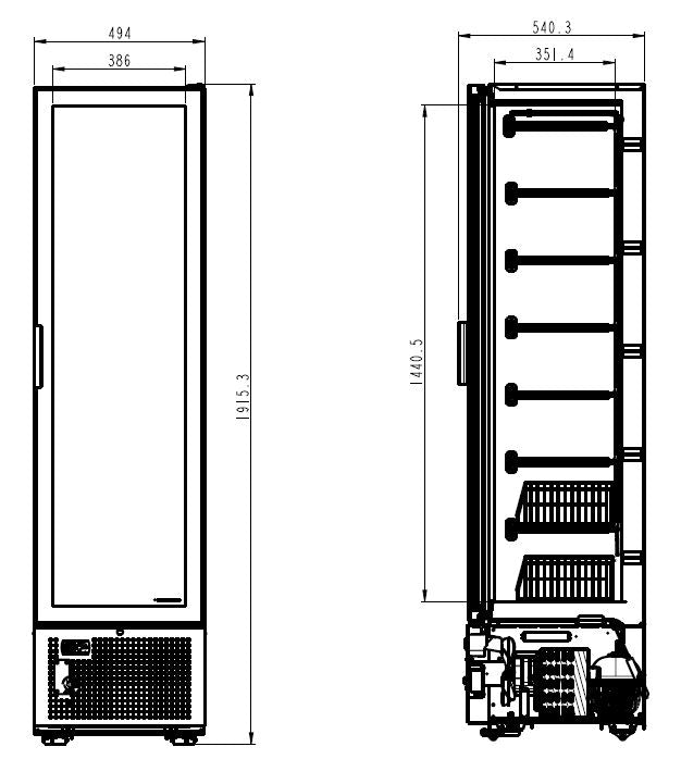 FREEZER 1 GLASS DOOR BLACK 221L