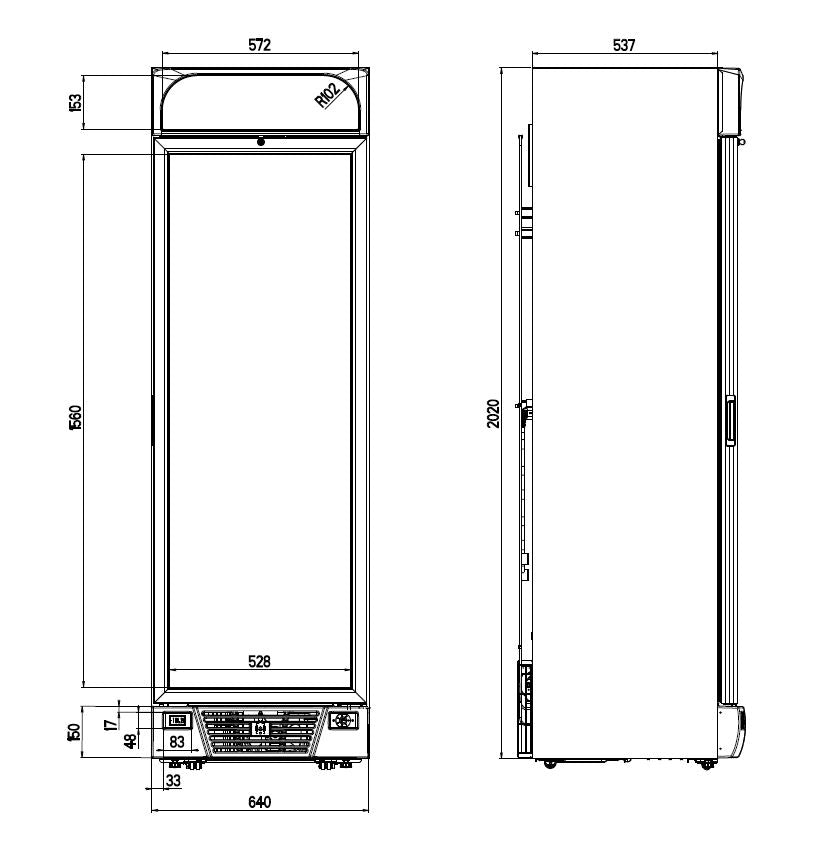 FREEZER 1 GLASS DOOR 382L
