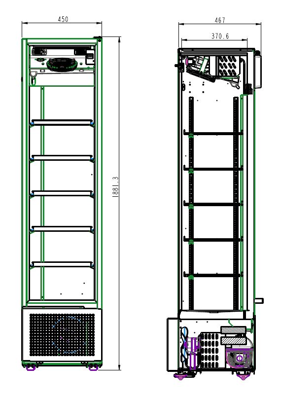 REFRIGERATOR 1 GLASS DOOR BLACK 221L