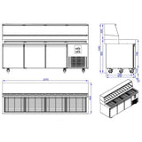 3 Door Pizza Preparation Counter Saldate Fridge 2370mm Wide