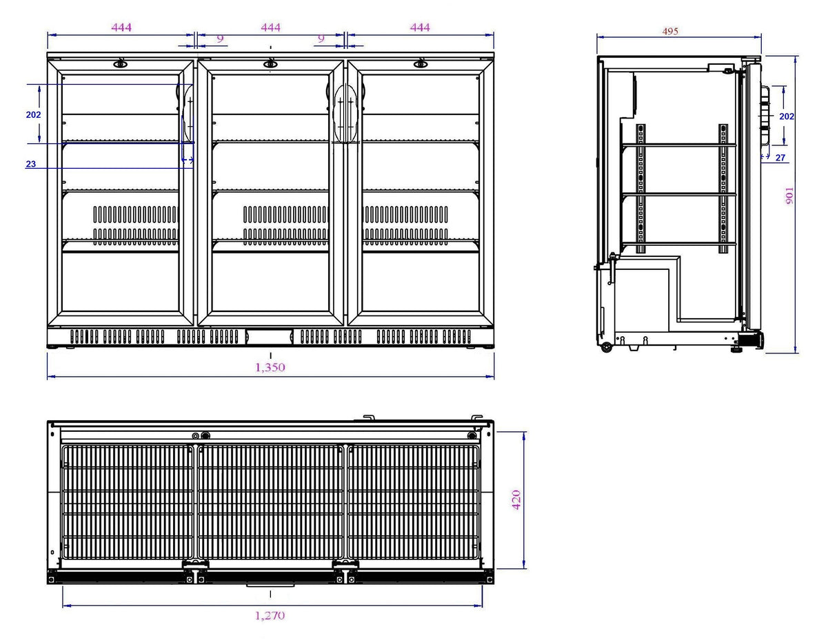 BACKBAR COOLER BLACK 3 DOORS