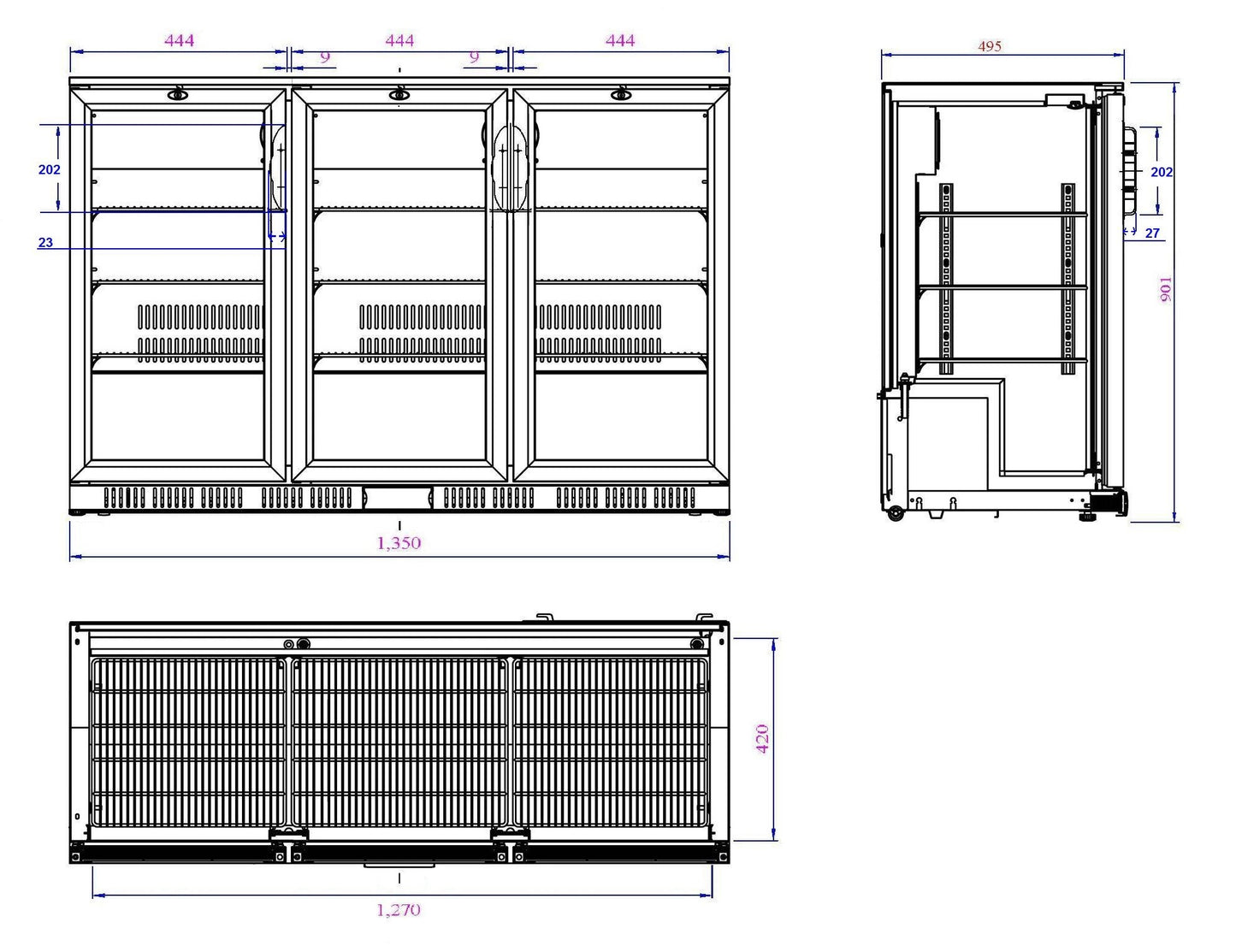 BACKBAR COOLER BLACK 3 DOORS