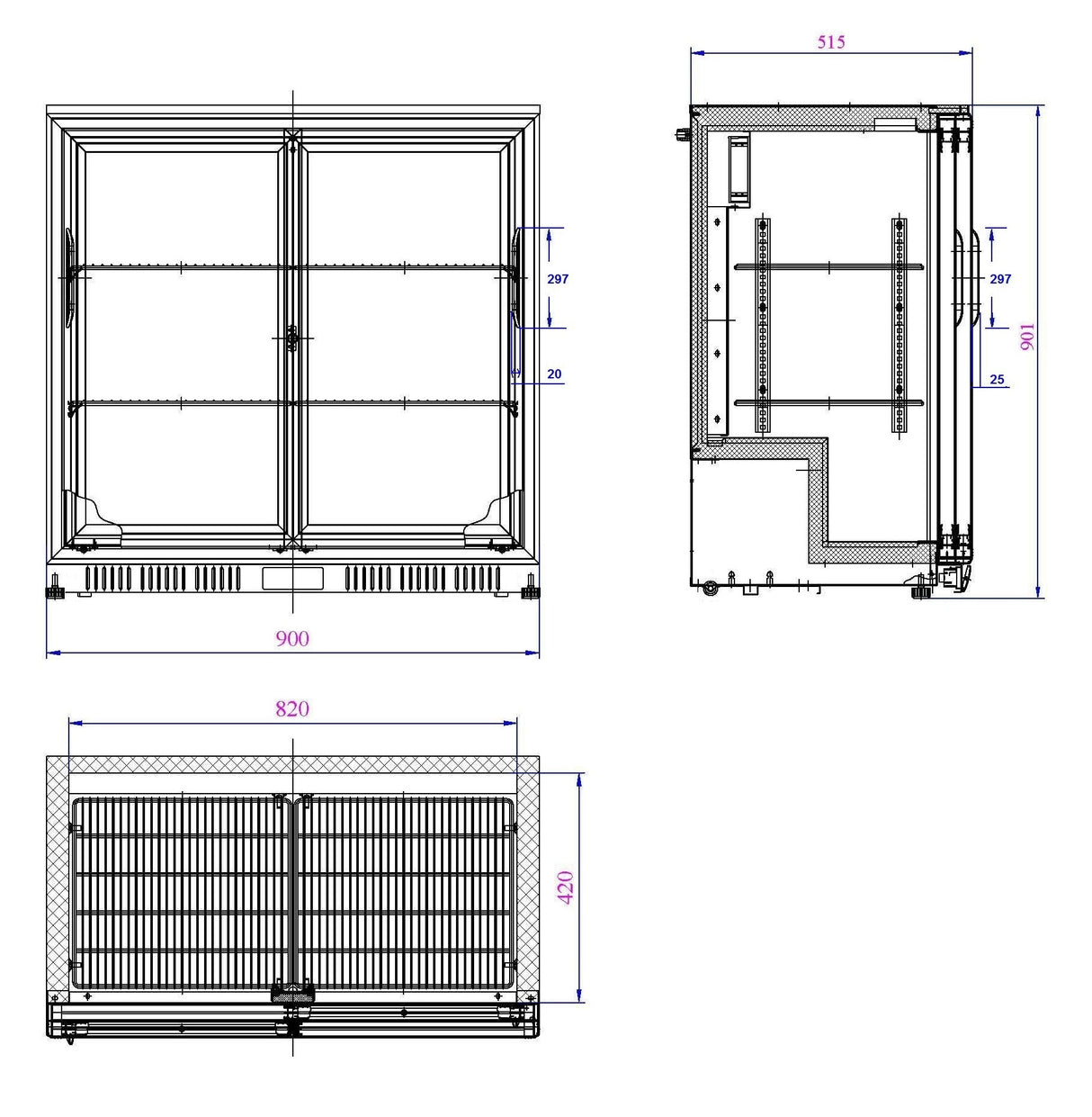 BACKBAR COOLER BLACK 2 SLIDING DOORS