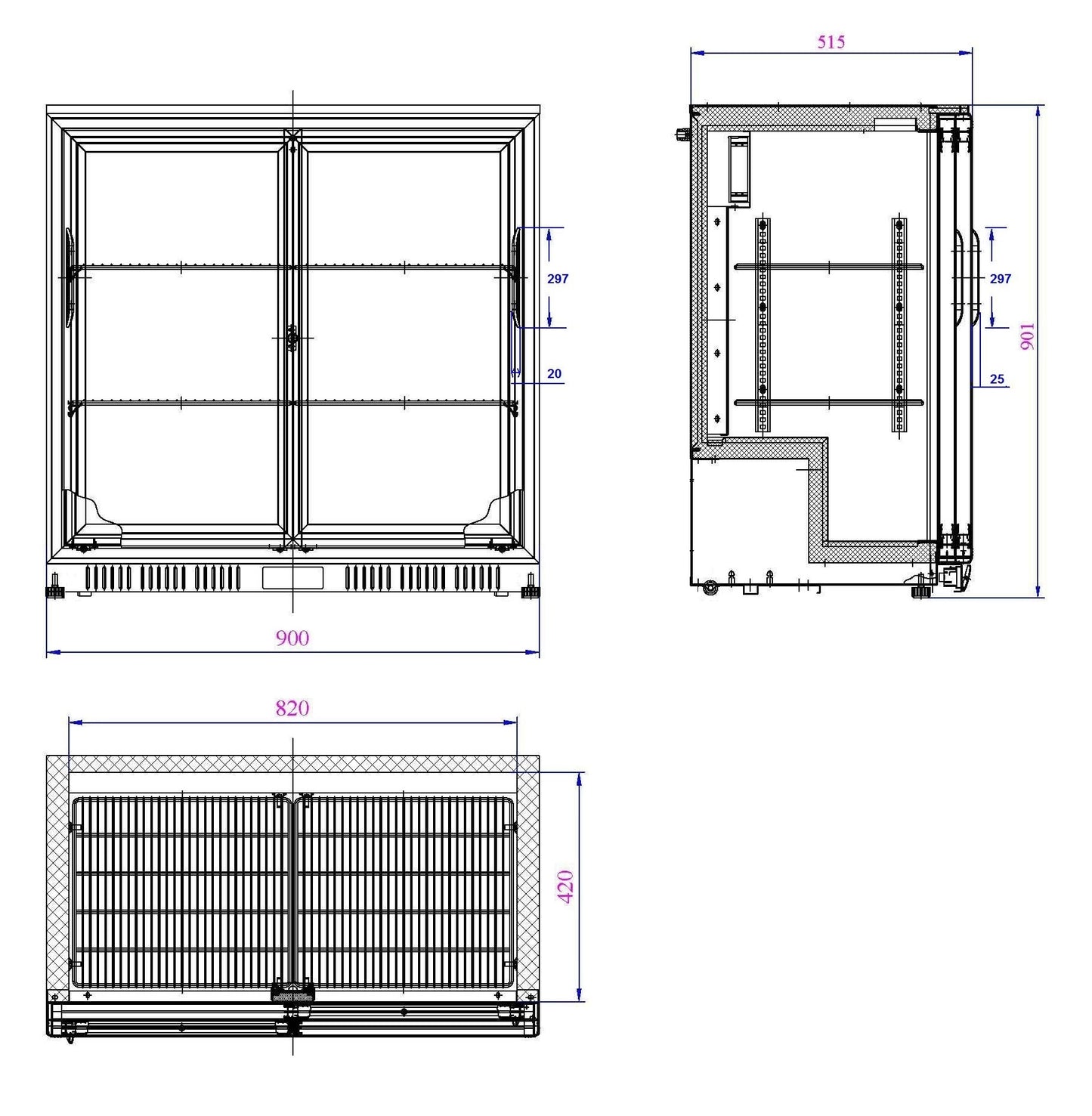 BACKBAR COOLER BLACK 2 SLIDING DOORS