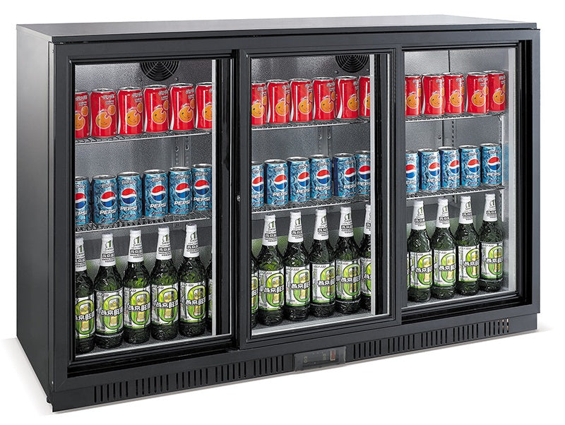 BACKBAR COOLER BLACK 3 SLIDING DOORS