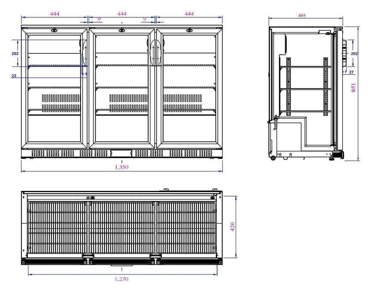 BACKBAR COOLER BLACK 3 DOORS