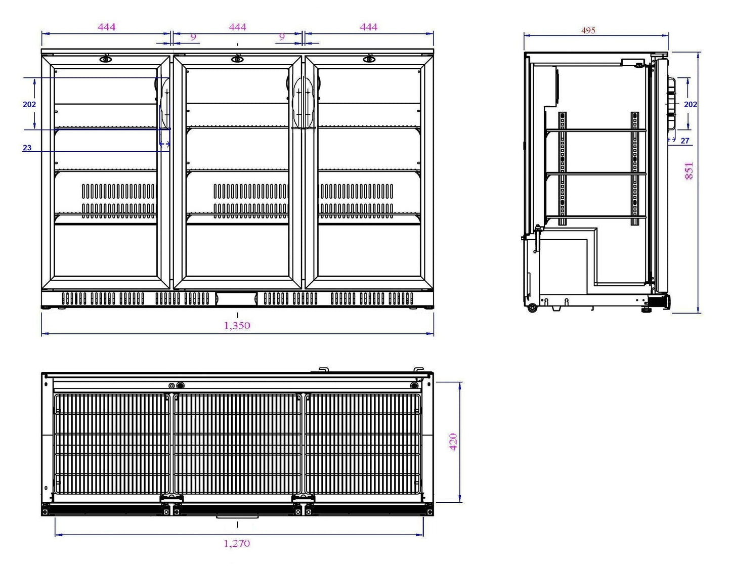 BACKBAR COOLER BLACK 3 DOORS