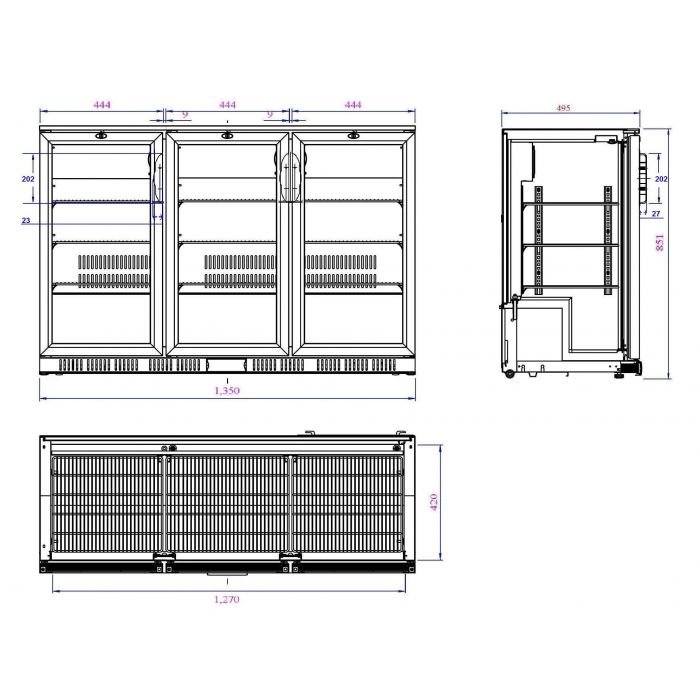 Bottle Cooler - Triple Hinged Door 315 Ltr Black