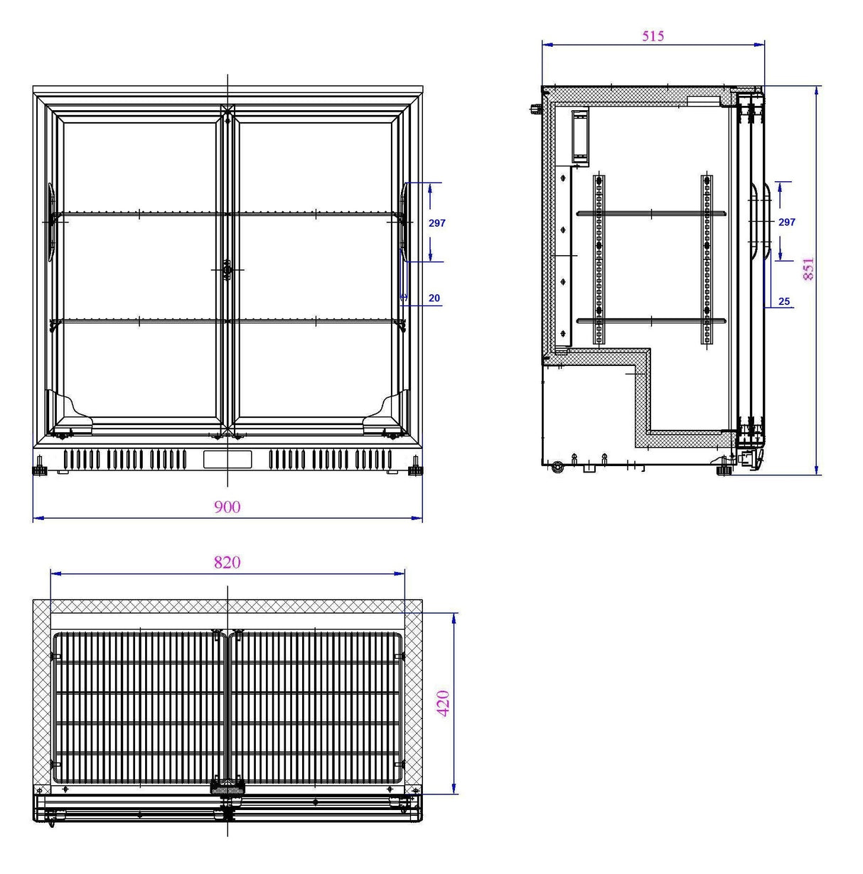 BACKBAR COOLER BLACK 2 SLIDING DOORS