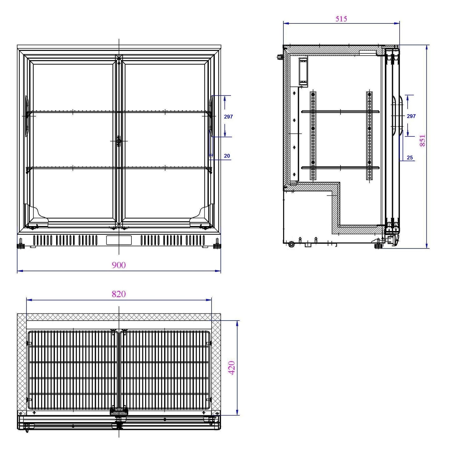 BACKBAR COOLER BLACK 2 SLIDING DOORS