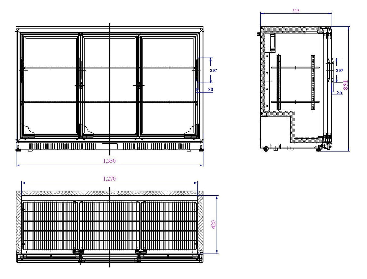 BACKBAR COOLER BLACK 3 SLIDING DOORS