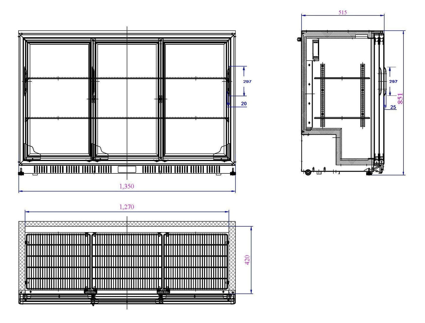 BACKBAR COOLER BLACK 3 SLIDING DOORS