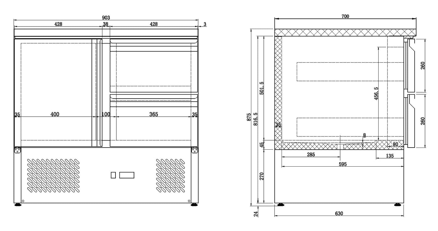 REFRIGERATED COUNTER 1 DOOR/2 DRAWERS